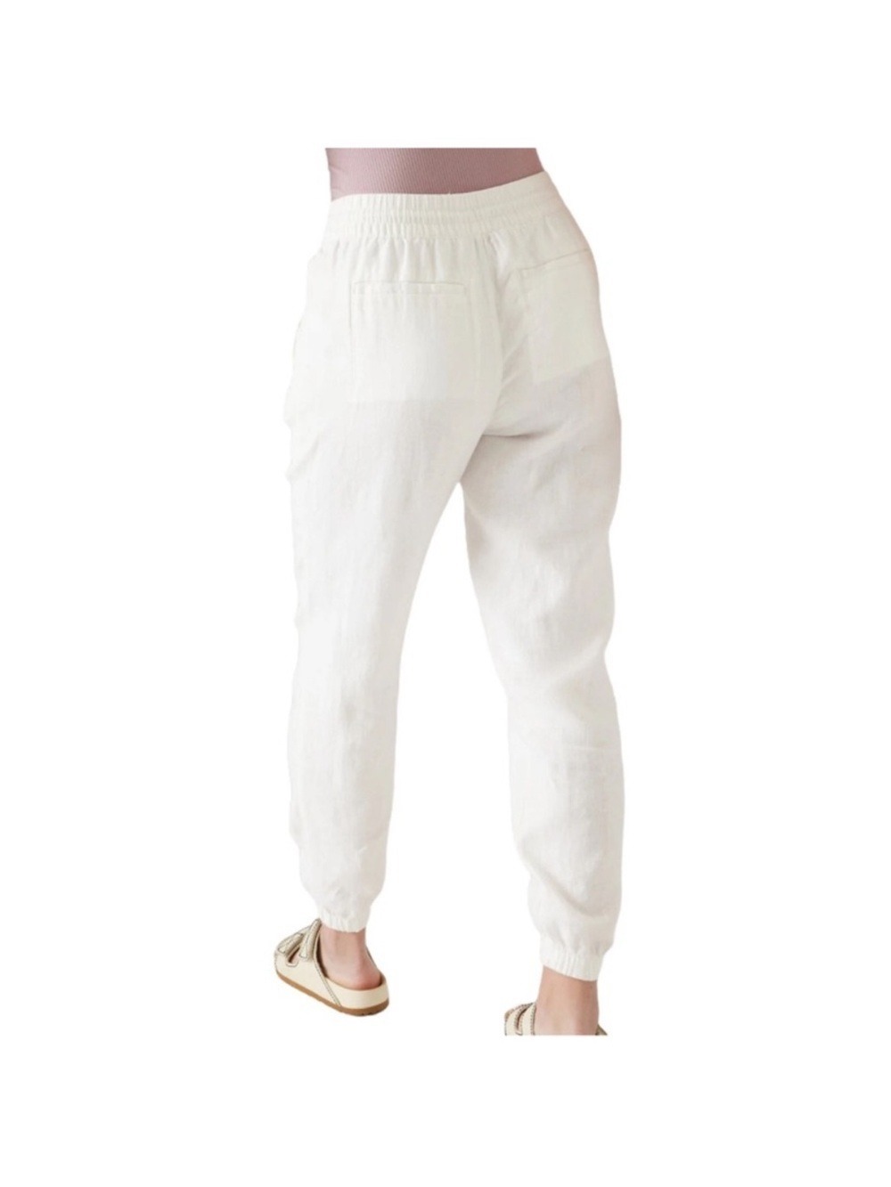 Athleta Retreat White 100% Linen Drawstring Joggers - Picture 3 of 13